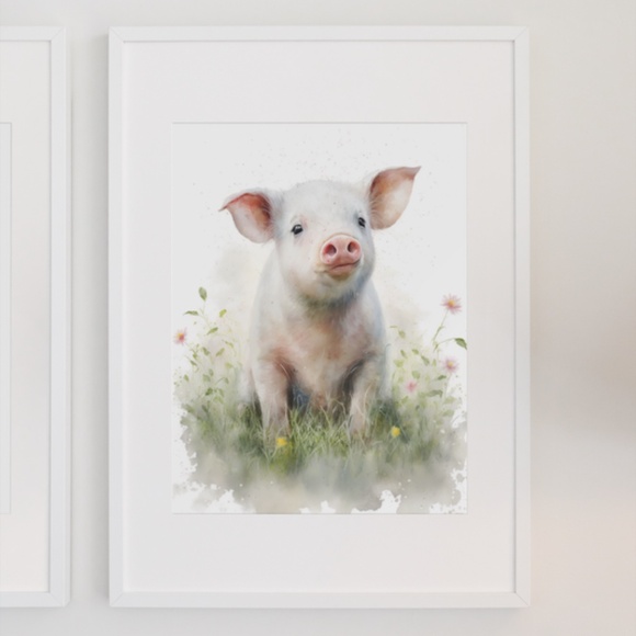 Watercolor Cute Floral Farm Pig Wall Art Illustration Print Poster Unframed - Picture 6 of 7